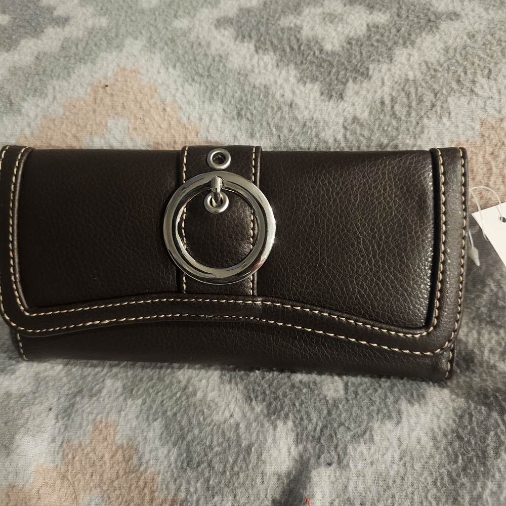 Brown Leather Wallet with Silver Accent